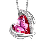 TD® Collier Chaine Sautoir Cadeau Noel d'Amour avec un Pendentif Ajouré d'un Zircon Rose en Forme de Coeur et Serti de Strass/ Femme
