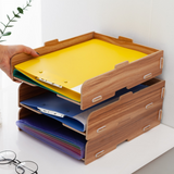 Plateau de classement en bois, support de stockage de cadre, barre de classement de bureau à trois couches, support de classe