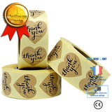 TD® Papier kraft Merci étiquettes adhésives Merci autocollants 500 étiquettes par rouleau Fournitures de bureau d'apprentissage à