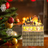 Boîte de rangement artisanat en bois Noël neige scène arbre âgé calendrier armoire compte à rebours ornements  LED lumières c