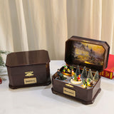 TD® Boîte à musique de Noël décorations de Noël lumière tournante avec musique batterie USB cadeau pour enfants à double usage
