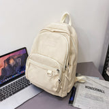 TD® Sac à dos scolaire fournitures en tissu Oxford sac à dos hydrofuge grande capacité mode blanc beige bretelles école lycée collèg