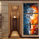 TD®  Mur Art photos HD imprimé salon décor à la maison 3 pièces Microphone eau feu toile artistique peintures Rock musique affich