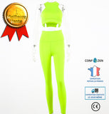 Costume de yoga mode stretch slim fit gilet sans bretelles leggings de levage de la hanche costume de yoga pantalon vert fluo