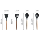TD®  TD® Ensemble de 9 ustensiles de cuisine en silicone avec manche en bois - accessoire de cuisine