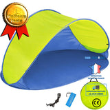 TD® Tente de Plage Anti UV Pop Up 220 cm x 120 cm x 100 cm Bleu Jaune + 1 Sac de transport