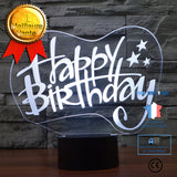 TD® 3D Optique LED Veilleuse 3D LED Night Light Joyeux Anniversaire Cadeau avec 7 Couleurs Lumière pour La Décoration De La Maison L