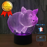 TD® Lampe optique poser décoratif tactile 7 couleurs illusion optique - modèle cochon - faible consommation câble USB ou 3 piles AAA
