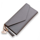 TD® Portefeuille Femmes Simple Long Gland à Franges Pompon Porte-monnaie Porte-cartes Sac à Main Gris Forme Enveloppe Tendance