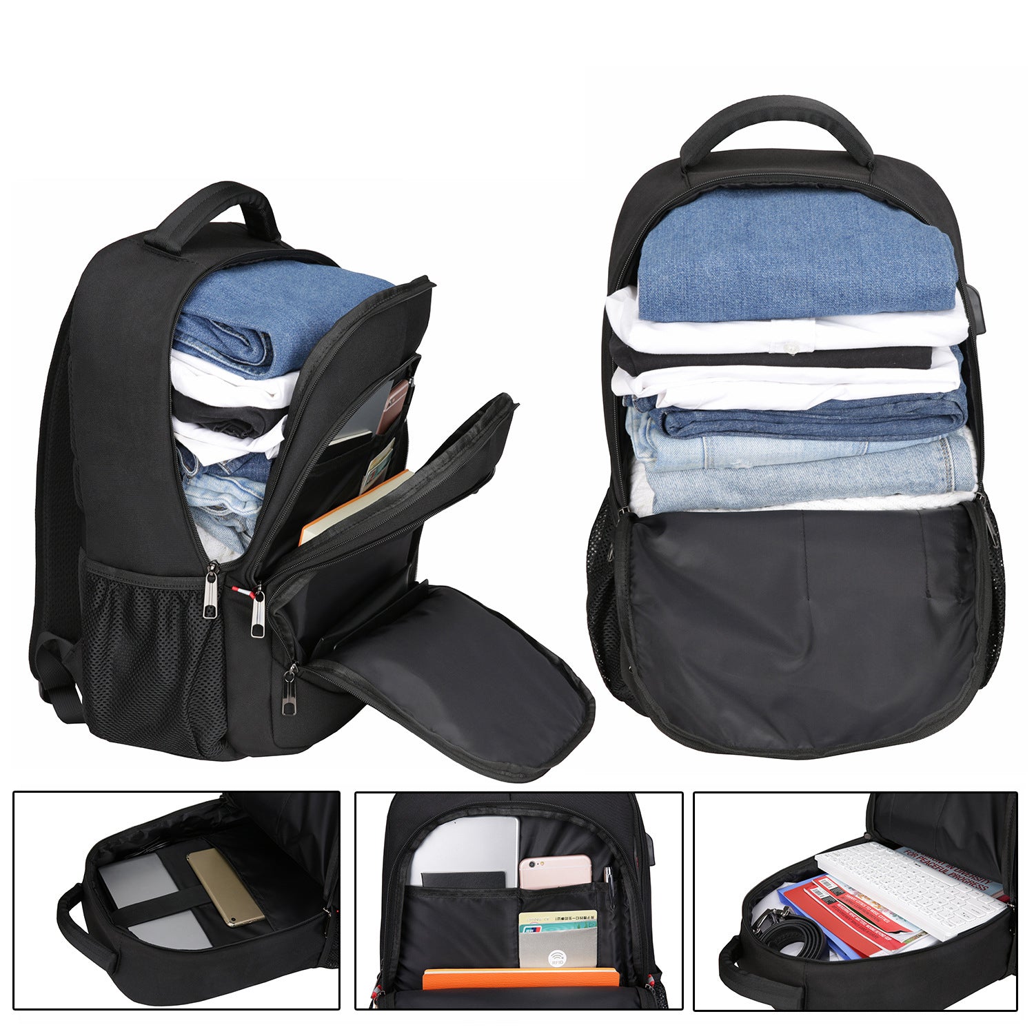 TD® Sac à dos voyage d'affaires multifonction en tissu Oxford sac d'école pour ordinateur portable sac d'ordinateur 15,6 pouces