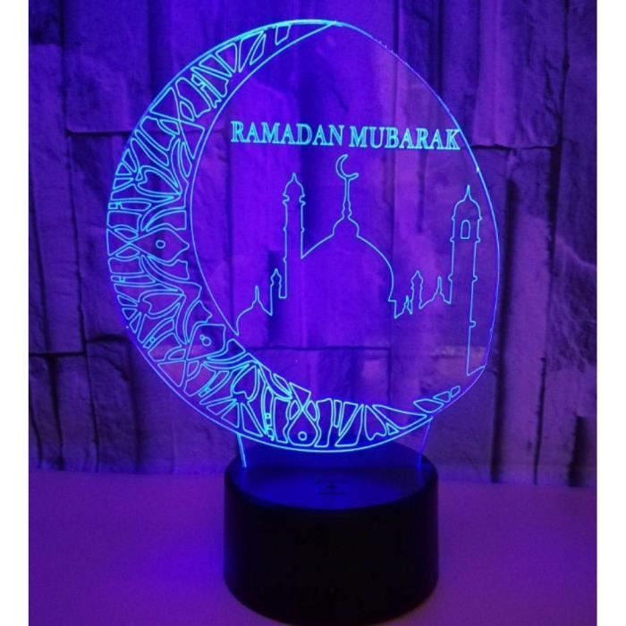 TD® Lampe de table acrylique décoration Ramadan musulman lumineuse 3D lumineuse stéréo LED-Veilleuse hollograme décoration chambre