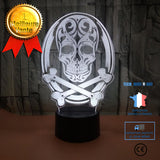 TD® Lampe Crâne d'Halloween tactile coloré 3D veilleuse lampe de table stéréo 3D créative - lampe veilleuse décoration hollogrames