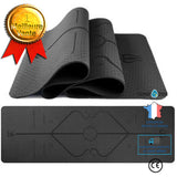 Tapis de Yoga Antidérapant, Epais 6 mm, Ecologique et Non Toxique en TPE avec des repères d’alignement du Corps - Taille: 183