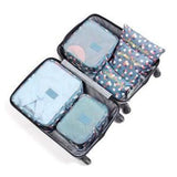 TD® Lot de 6 Organisateur de Voyage Valise Bagages Emballent des Cubes Sac de Rangement Vêtement Lavable Imprimé Fleurs Bleu