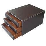TD® Boîte de rangement Classeur de bureau en cuir Tiroir type bureau d'affaires Classeur de fichiers A4 à trois couches Classeur don