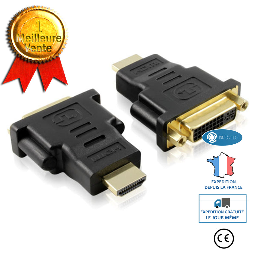 INN® Adaptateur DVI vers HDMI femelle-mâle Convertisseur DVI vers