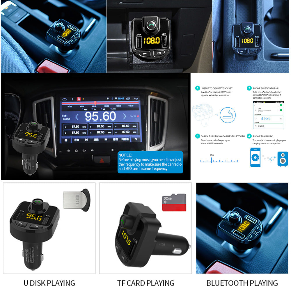 TD® Transmetteur FM Bluetooth puissance lecteur mp3 Voiture Mains Libres Musiques Adaptateur Radio sans Fil Kit téléphone