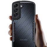 TD® Étui de téléphone anti-empreintes digitales anti-chute pour Samsung Galaxy s22 + texture givrée de grain de fibre de carbone