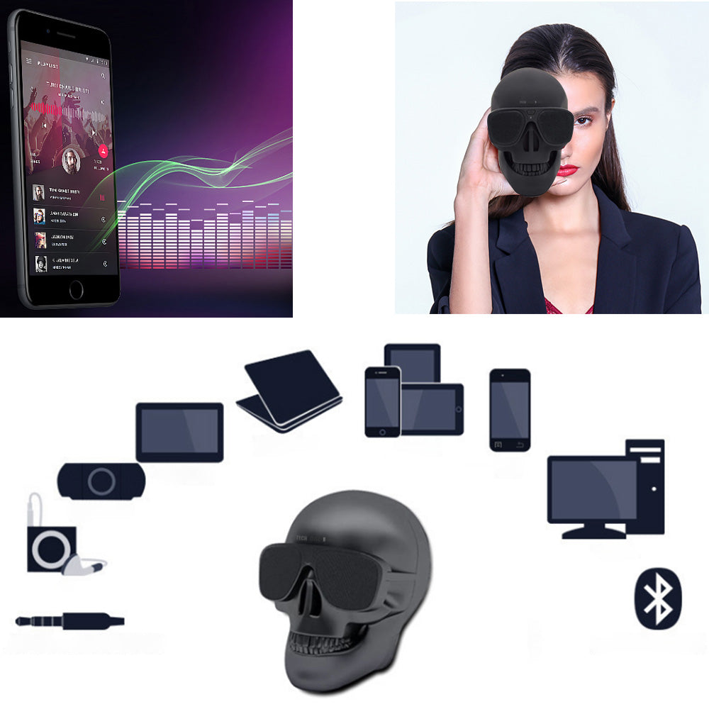 TD® mini haut parleur enceinte portable sans fil bluetooth tête de mort rouge noir Halloween déguisement décoration ordinateur porta