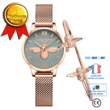 TD® Little Bee Swarovski Mouvement Japonais Montre Coffret Cadeau Live Supply Dames Trendy Ceinture Bracelet Montre