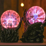 TD® Lampe décorative motif crâne et main effet statut lumière foudroyante effet statique halloween boule ionique rouge fête peur