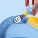 TD® Assiette à dîner en silicone bicolore compartiment fourchette et cuillère ventouse vaisselle alimentaire complémentaire