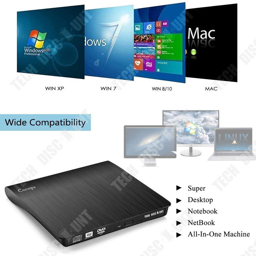 TD® Lecteur DVD Externe USB 3.0 portable usb pc asus mac macbook air windows asus ordinateur CD Graveur Enregistreur Rapide Câble