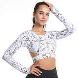 Haut de yoga Vêtements de yoga taille haute imprimé à manches longues Fitness Beauty Back Top T-shirt à col roulé à séchage r