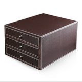 TD® Boîte de rangement Classeur de bureau en cuir Tiroir type bureau d'affaires Classeur de fichiers A4 à trois couches Classeur don
