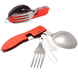 TD® Vaisselle d'extérieur camping barbecue couteau pliable, fourchette et cuillère outil portable trois en un en acier inoxydable