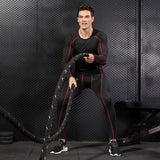 Combinaison d'entraînement sportif PRO Tight Fitness pour hommes Combinaison à séchage rapide extensible manches longues + pa