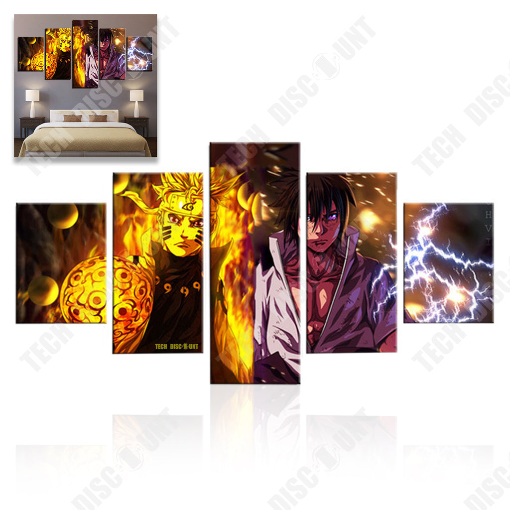 TD® Toile mur Art photo décor à la maison salon 5 pièces Naruto et Sasuke peinture HD impression Anime personnage affiche avec cadre