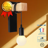 TD® Appliques Murales Vintage Industrielle E27 Noir en Métal Plafonnier Luminaire 40W Rétro Applique Avec Bois