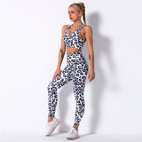 Costume de yoga imprimé léopard soutien-gorge de sport respirant costume de yoga jogging pantalon de fitness pantalon slim fe