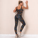 Costume de yoga imprimé tie-dye hanches costume musculation soutien-gorge sport en cours d'exécution pantalon  fitness noir f