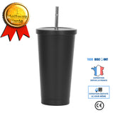 TD® Tasse en acier inoxydable paille en plein air Portable tasse à eau tasse à café cadeau tasse bureau maison tasse à eau avec pail