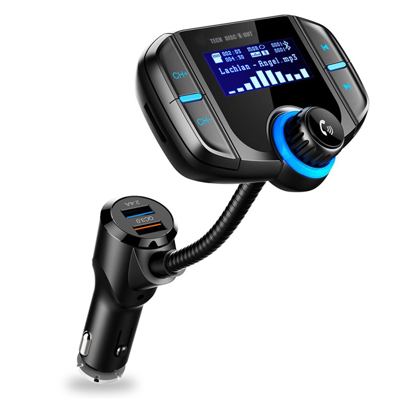 TD® KIT transmetteur FM Bluethooth USB charge rapide pour voiture - Accessoire auto double chargeur USB lecteur MP3, Radio, Carte SD