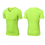 T-shirt à manches courtes pour hommes à col en V moulant à manches courtes PRO fitness running sports entraînement à manches