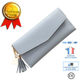 TD® Portefeuille Femme Simple Long / Porte-monnaie /Porte-cartes Sac à main de couleur Gris Bleu Détails Raffinés Allongée Franges