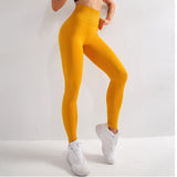 Pantalons de yoga pantalons de fitness skinny jaune pantalons sport respirants taille haute levage des hanches moulant sans c