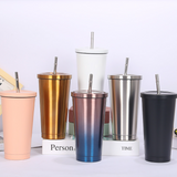 TD® Tasse en acier inoxydable paille en plein air Portable tasse à eau tasse à café cadeau tasse bureau maison tasse à eau avec pail