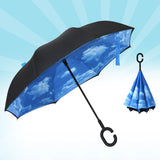 TD® Parapluie transparent tige droite parapluie mains libres double couche de type C bleu ciel et nuage blanc parapluie inversé