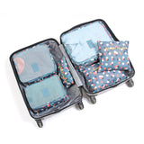 TD® Lot de 6 Organisateur de Voyage Valise Bagages Emballent des Cubes Sac de Rangement Vêtement Lavable Imprimé Fleurs Bleu