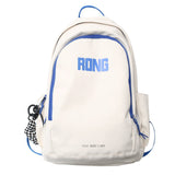 TD® Sac à dos étudiant cartable nylon hydrofuge couleur unie simple grande capacité fourniture scolaire lycée collège blanc bleu