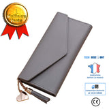 TD® Portefeuille Femmes Simple Long Gland à Franges Pompon Porte-monnaie Porte-cartes Sac à Main Gris Forme Enveloppe Tendance