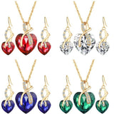 TD®  Parure Plaqué Or jaune Pendentif Coeur Zircon Cristal  Strass Ensemble Bijoux /Collier/ Paire Boucles d'Oreilles /Cadeau Femme