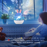 TD® Lapin romantique ciel étoilé LED veilleuse rêveuse gypsophile projecteur rotatif charge chambre chevet atmosphère lumière