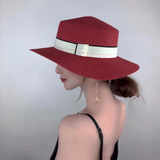 TD® M standard élégant chapeau de paille paille tissage artisanat chapeau de soleil été bord de mer vacances plage chapeau femme rou
