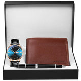 TD®  Coffret Cadeau Montre Homme+Portefeuille+Stylo - Quartz - Etanche - Date Calendrier -Cuir- Noel