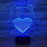 TD® Lampe 3D LED Lumière Forme Ours d'Amour/ 7 Changements couleur Interrupteur Tactile LED Veilleuse Acrylique Décoration Veilleuse